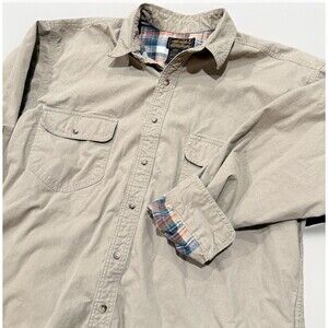 Vintage Eddie Bauer Men’s XL Shirt Jacket Flannel Lined Heavyweight Button Beige
